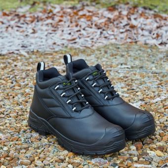 Apache Black S3L Recycled Leather  Hamilton Safety Boots – Water Resistant, SR, LG, FO
