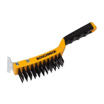 Roughneck ROU52042 Carbon Steel Wire Brush Soft Grip with Scraper 300mm 12in 4 Row