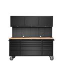 US SNAP MAC 72 Inch Matt Black 15 Drawer Workbench with Upper Cabinets